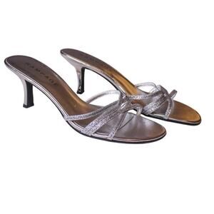 Rampage Frankie Silver Glitter Metallic Slip On High Heel Sandals 9M